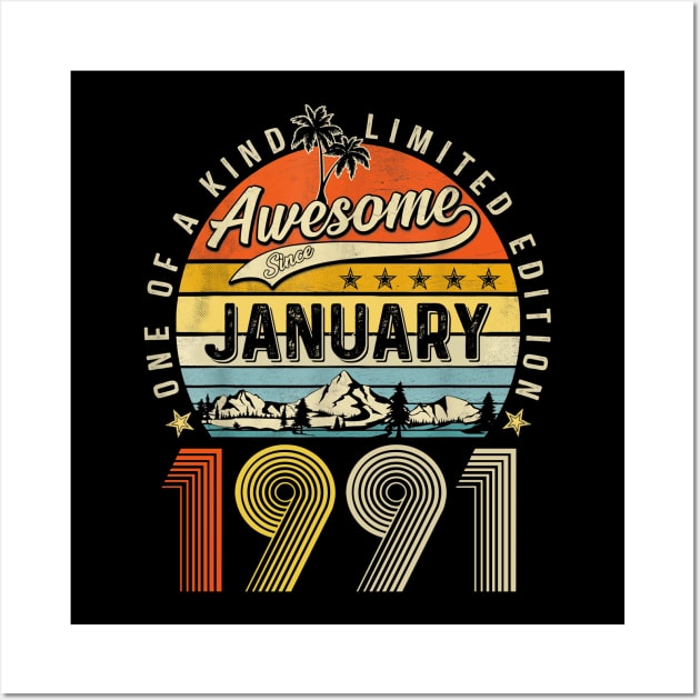 Awesome Since January 1991 Vintage 32nd Birthday Wall Art by Vintage White Rose Bouquets